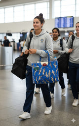 Handblock Printed Cotton Tote Bag with Unique Moon-Shaped Handle- 14x14x6 inches