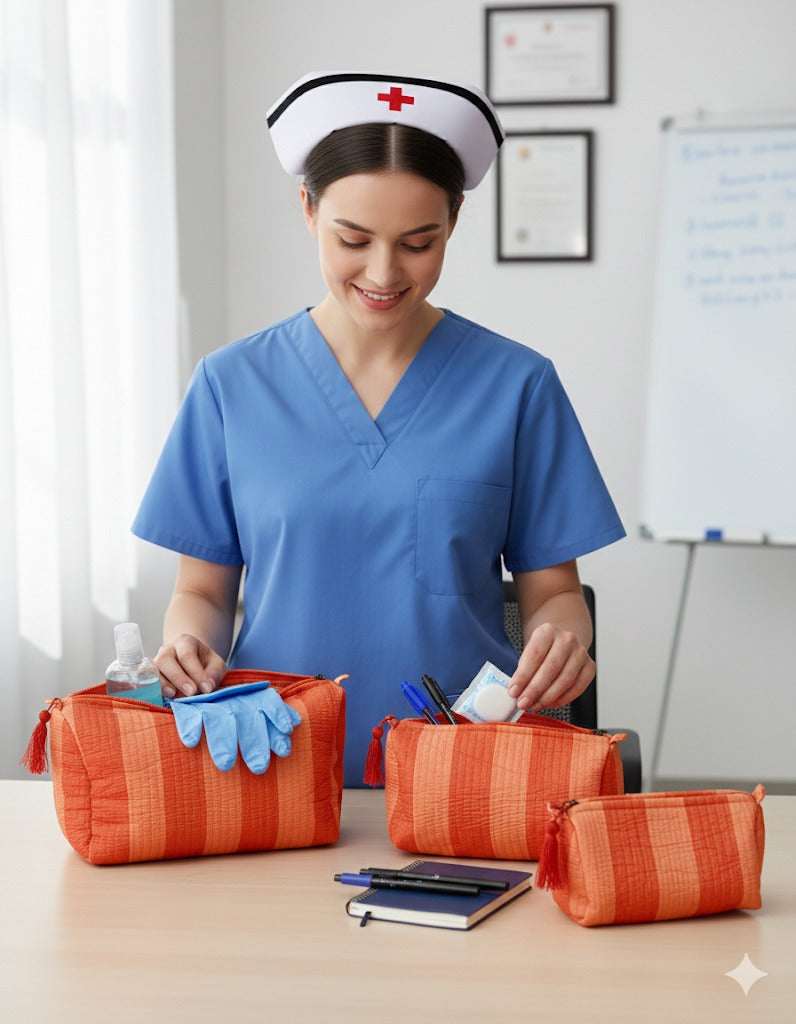 Set of 3 cosmetic bag/pouches with waterproof lining