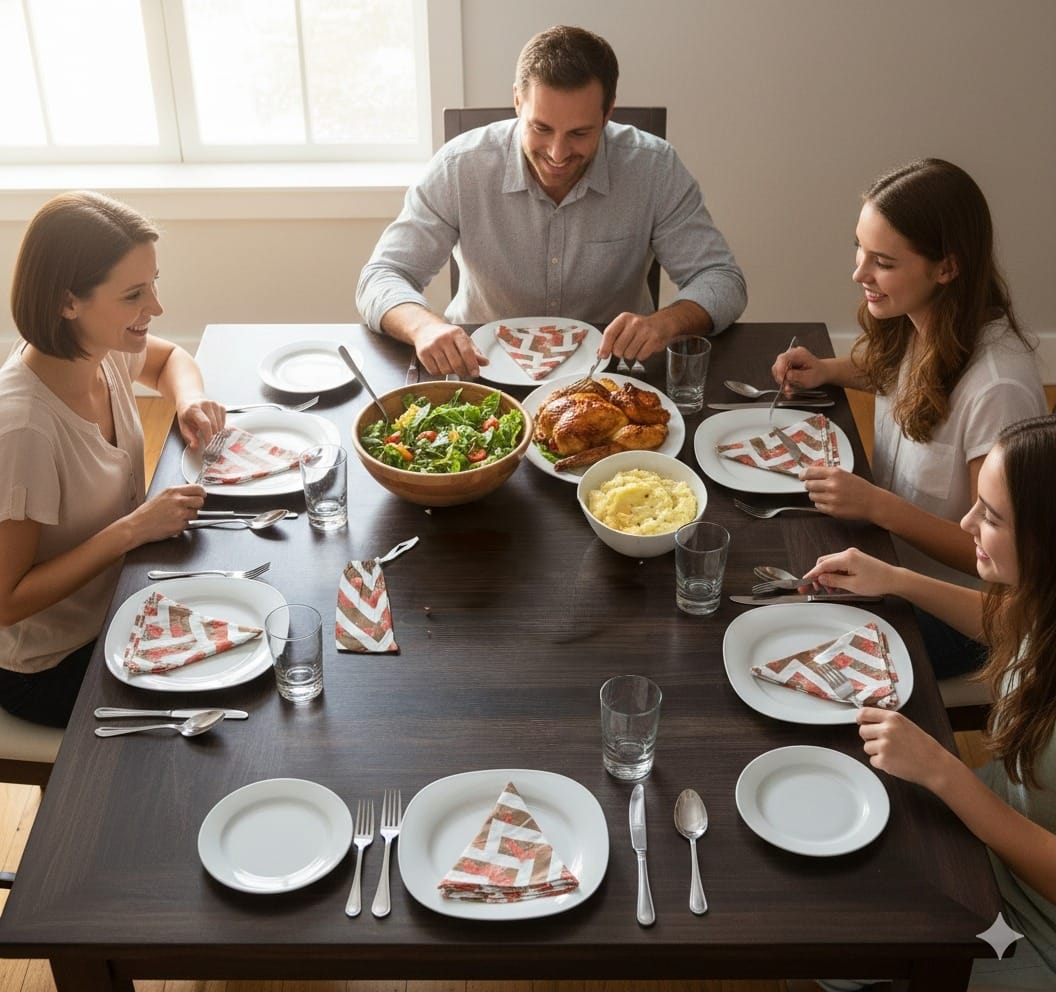 Drawstring bag with 6 hand block printed cotton table napkins