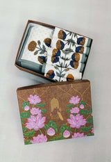 Diwali Gift Box with Handblock Printed Canvas Cotton Table Runner, Set Of 6 Mats & set of 2 Laddoo Candle