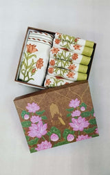 Cotton Handblock Printed Canvas Cotton Table Runner & Set Of 6 Mats with Gift Box