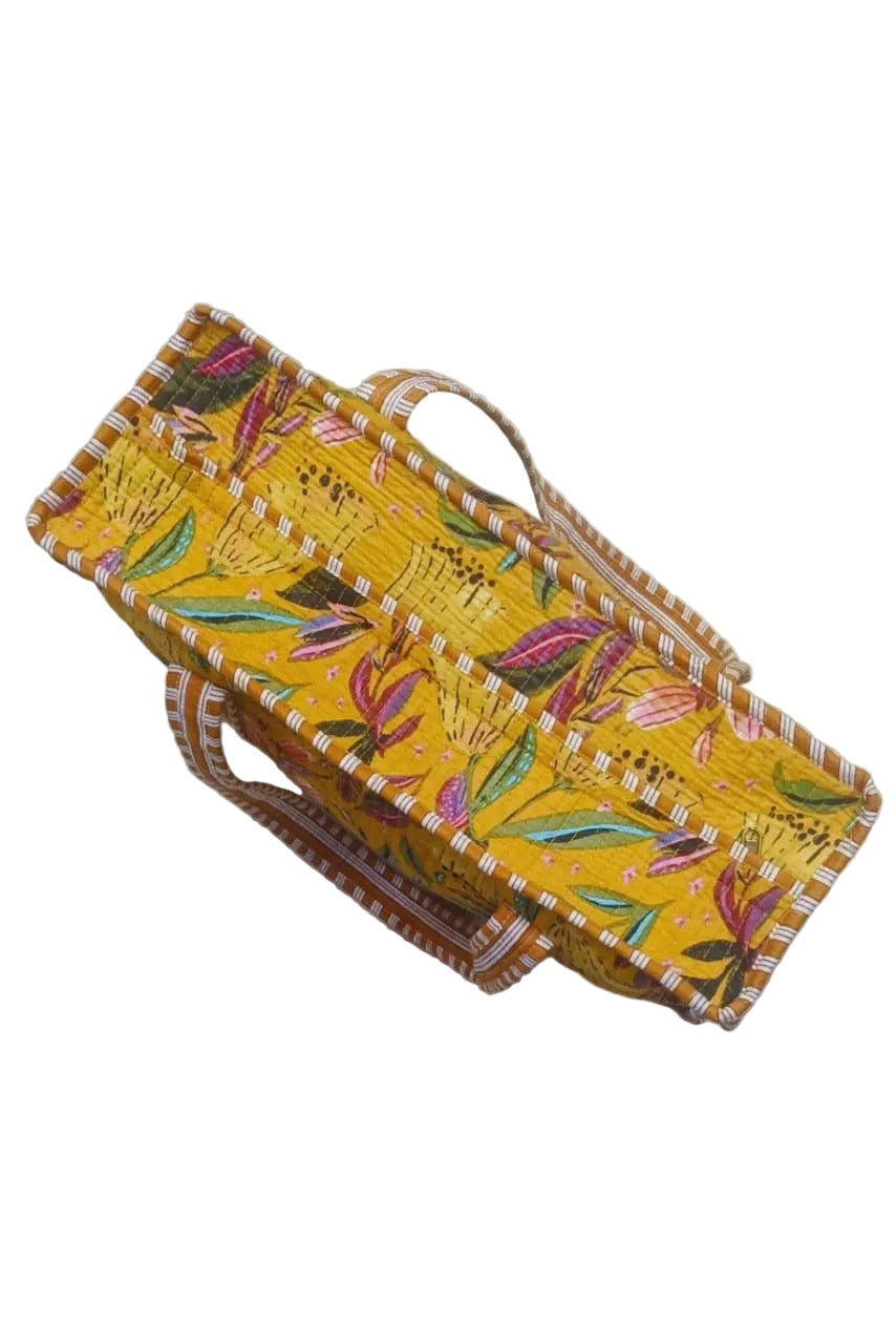 Handblock Printed Quilted Tote Bag with concealed zip ( 17x18x 6 inches)