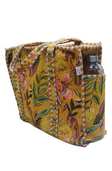 Handblock Printed Quilted Tote Bag with concealed zip ( 17x18x 6 inches)