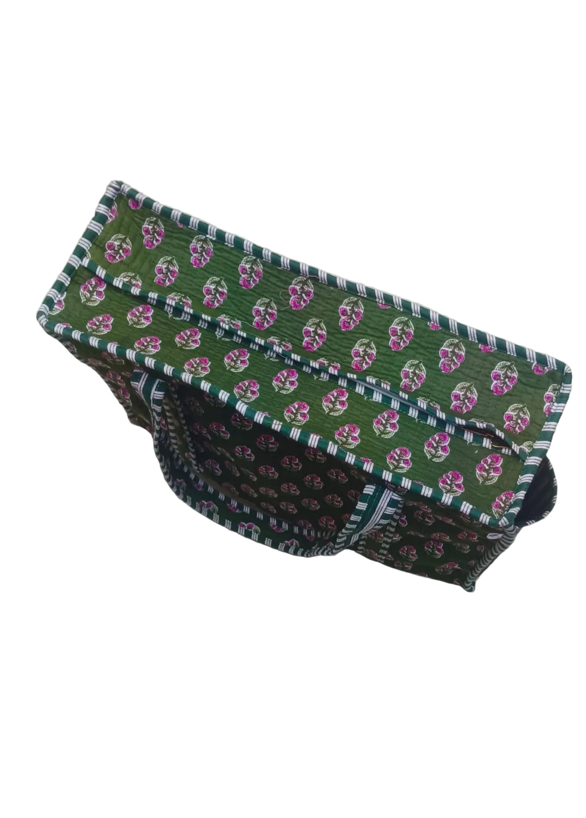 Handblock Printed Quilted Tote Bag with concealed zip ( 17x18x 6 inches)