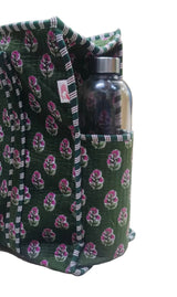 Handblock Printed Quilted Tote Bag with concealed zip ( 17x18x 6 inches)