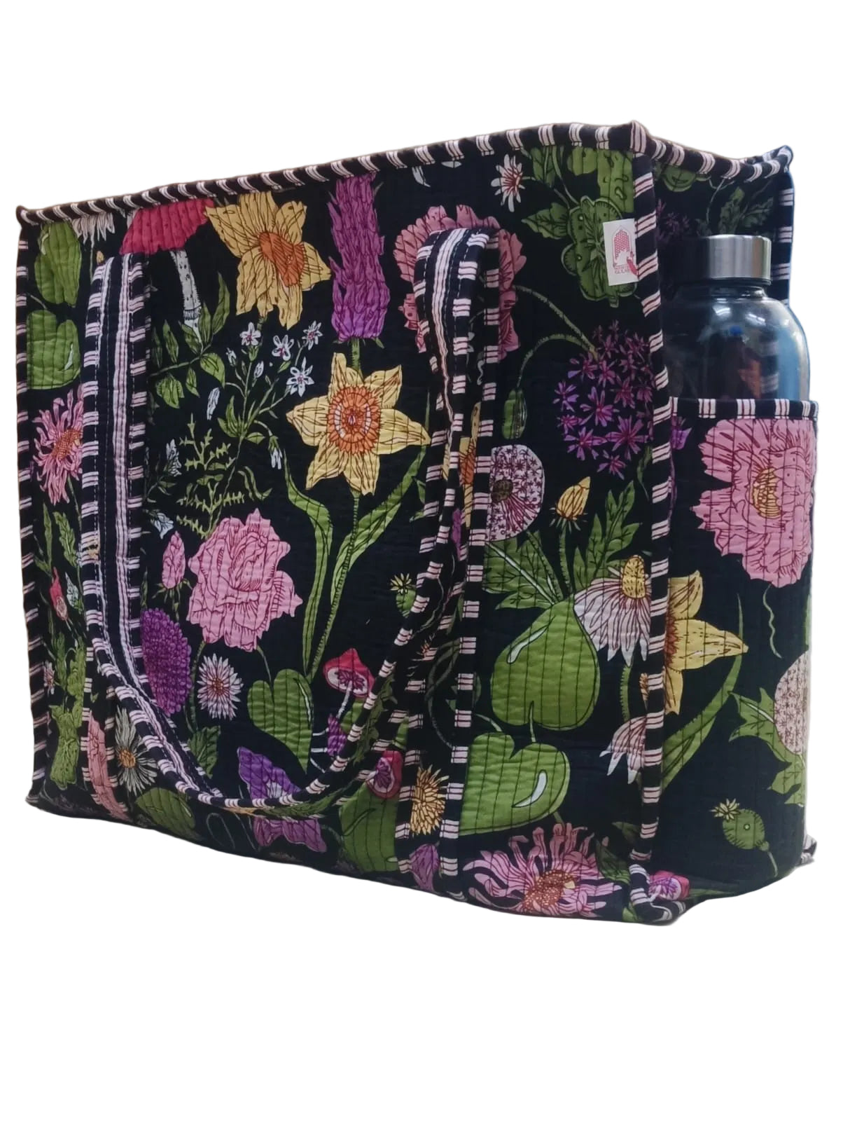 Handblock Printed Quilted Tote Bag with concealed zip ( 17x18x 6 inches)