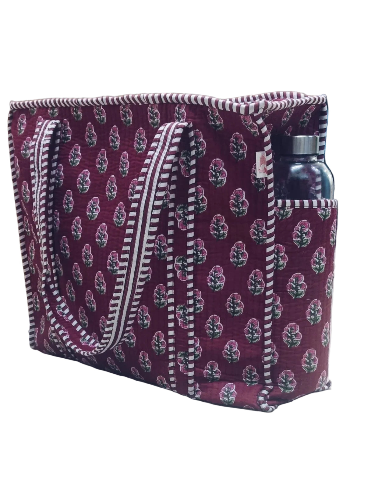 Handblock Printed Quilted Tote Bag with concealed zip ( 17x18x 6 inches)