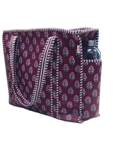Handblock Printed Quilted Tote Bag with concealed zip ( 17x18x 6 inches)