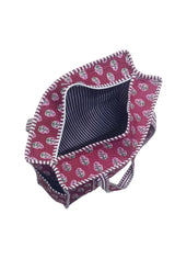 Handblock Printed Quilted Tote Bag with concealed zip ( 17x18x 6 inches)
