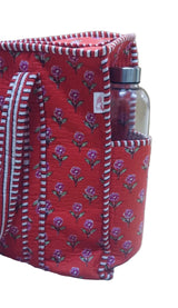 Handblock Printed Quilted Tote Bag with concealed zip ( 17x18x 6 inches)