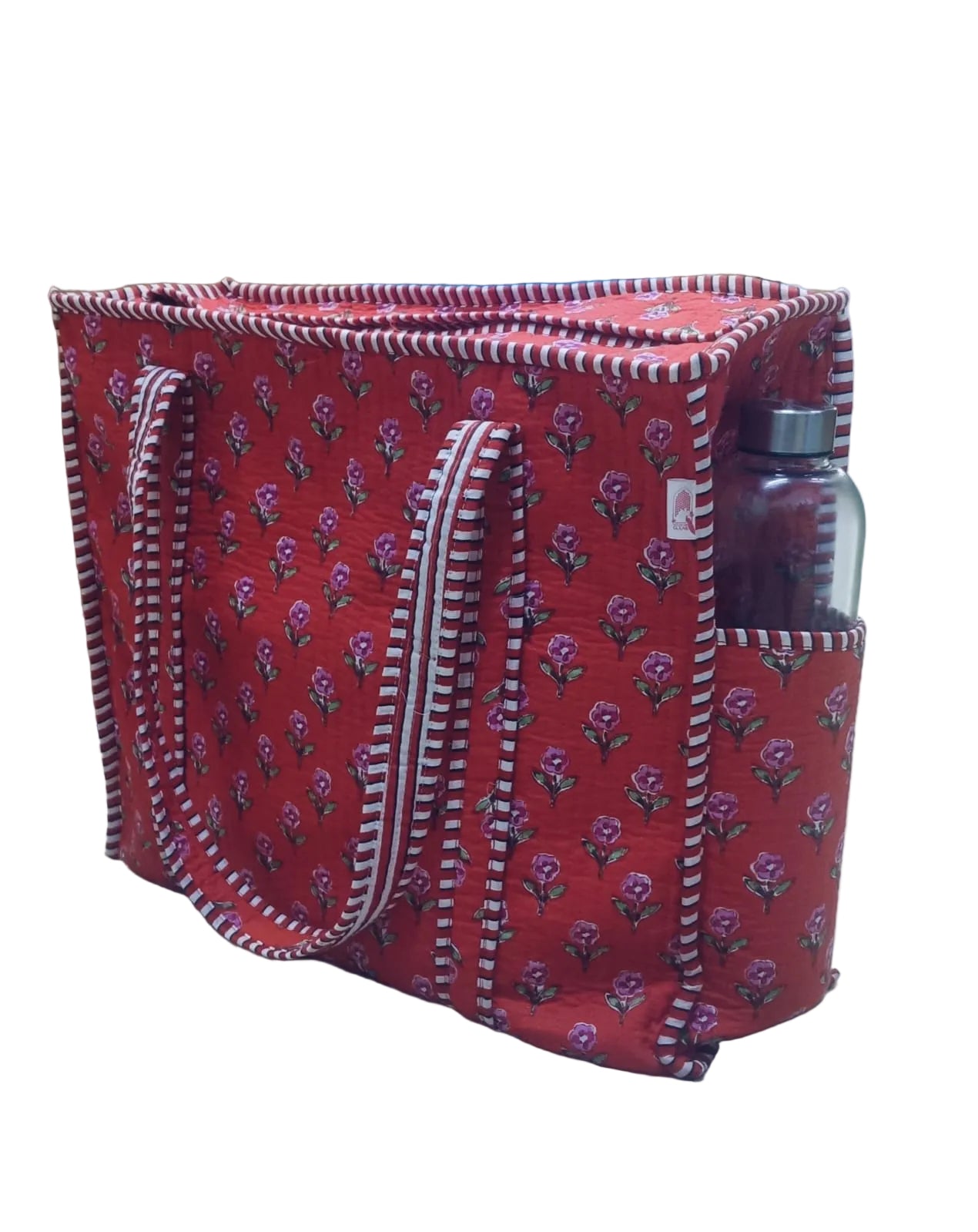 Handblock Printed Quilted Tote Bag with concealed zip ( 17x18x 6 inches)
