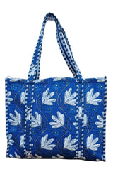 Handblock Printed Quilted Tote Bag without zip/button 17x18x 6 inches