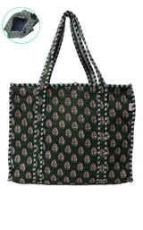 Handblock Printed Quilted Tote Bag with concealed zip ( 17x18x 6 inches)