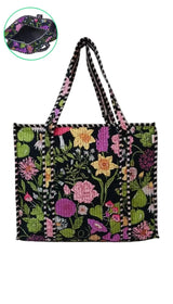Handblock Printed Quilted Tote Bag with concealed zip ( 17x18x 6 inches)