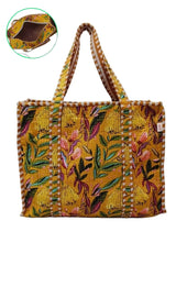 Handblock Printed Quilted Tote Bag with concealed zip ( 17x18x 6 inches)