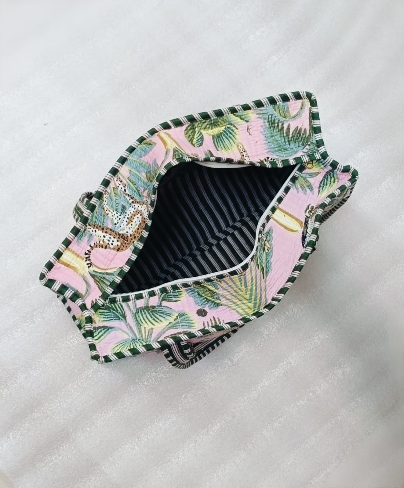 Handblock Printed Quilted Tote Bag with concealed zip ( 17x18x 6 inches)