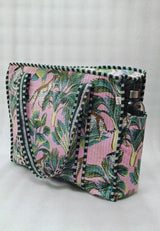 Handblock Printed Quilted Tote Bag with concealed zip ( 17x18x 6 inches)