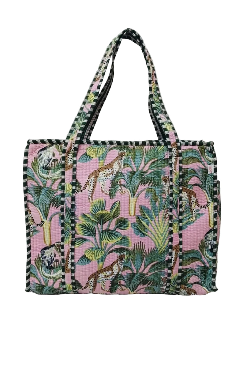 Handblock Printed Quilted Tote Bag with concealed zip ( 17x18x 6 inches)