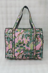 Handblock Printed Quilted Tote Bag with concealed zip ( 17x18x 6 inches)
