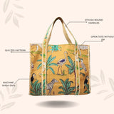 Handblock Printed Quilted Tote Bag without zip/button 17x18x 6 inches