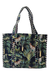Handblock Printed Quilted Tote Bag without zip/button 17x18x 6 inches