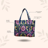 Handblock Printed Quilted Tote Bag without zip/button 17x18x 6 inches