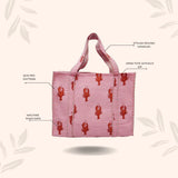 Handblock Printed Quilted Tote Bag without zip/button 17x18x 6 inches