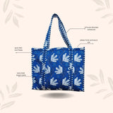 Handblock Printed Quilted Tote Bag without zip/button 17x18x 6 inches