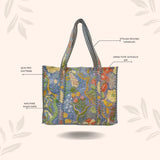 Handblock Printed Quilted Tote Bag without zip/button 17x18x 6 inches