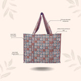 Handblock Printed Quilted Tote Bag without zip/button 17x18x 6 inches