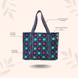 Handblock Printed Quilted Tote Bag without zip/button 17x18x 6 inches