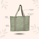 Handblock Printed Quilted Tote Bag without zip/button 17x18x 6 inches