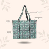 Handblock Printed Quilted Tote Bag without zip/button 17x18x 6 inches