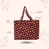 Handblock Printed Quilted Tote Bag without zip/button 17x18x 6 inches