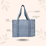 Handblock Printed Quilted Tote Bag without zip/button 17x18x 6 inches