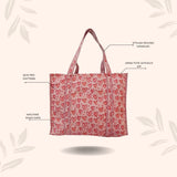 Handblock Printed Quilted Tote Bag without zip/button 17x18x 6 inches