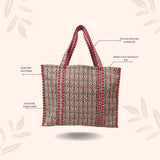 Handblock Printed Quilted Tote Bag without zip/button 17x18x 6 inches