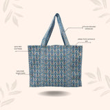 Handblock Printed Quilted Tote Bag without zip/button 17x18x 6 inches