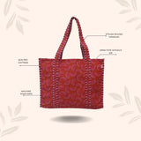 Handblock Printed Quilted Tote Bag without zip/button 17x18x 6 inches
