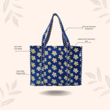 Handblock Printed Quilted Tote Bag without zip/button 17x18x 6 inches