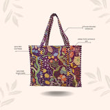Handblock Printed Quilted Tote Bag without zip/button 17x18x 6 inches