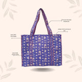 Handblock Printed Quilted Tote Bag without zip/button 17x18x 6 inches