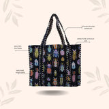 Handblock Printed Quilted Tote Bag without zip/button 17x18x 6 inches