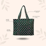 Handblock Printed Quilted Tote Bag without zip/button 17x18x 6 inches