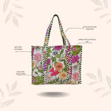 Handblock Printed Quilted Tote Bag without zip/button 17x18x 6 inches