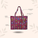 Handblock Printed Quilted Tote Bag without zip/button 17x18x 6 inches