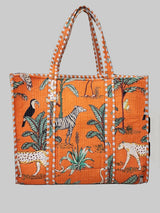 Handblock Printed Quilted Tote Bag without zip/button 17x18x 6 inches