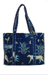 Handblock Printed Quilted Tote Bag without zip/button 17x18x 6 inches