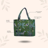 Handblock Printed Quilted Tote Bag without zip/button 17x18x 6 inches