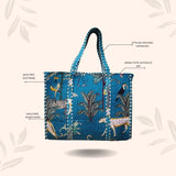 Handblock Printed Quilted Tote Bag without zip/button 17x18x 6 inches